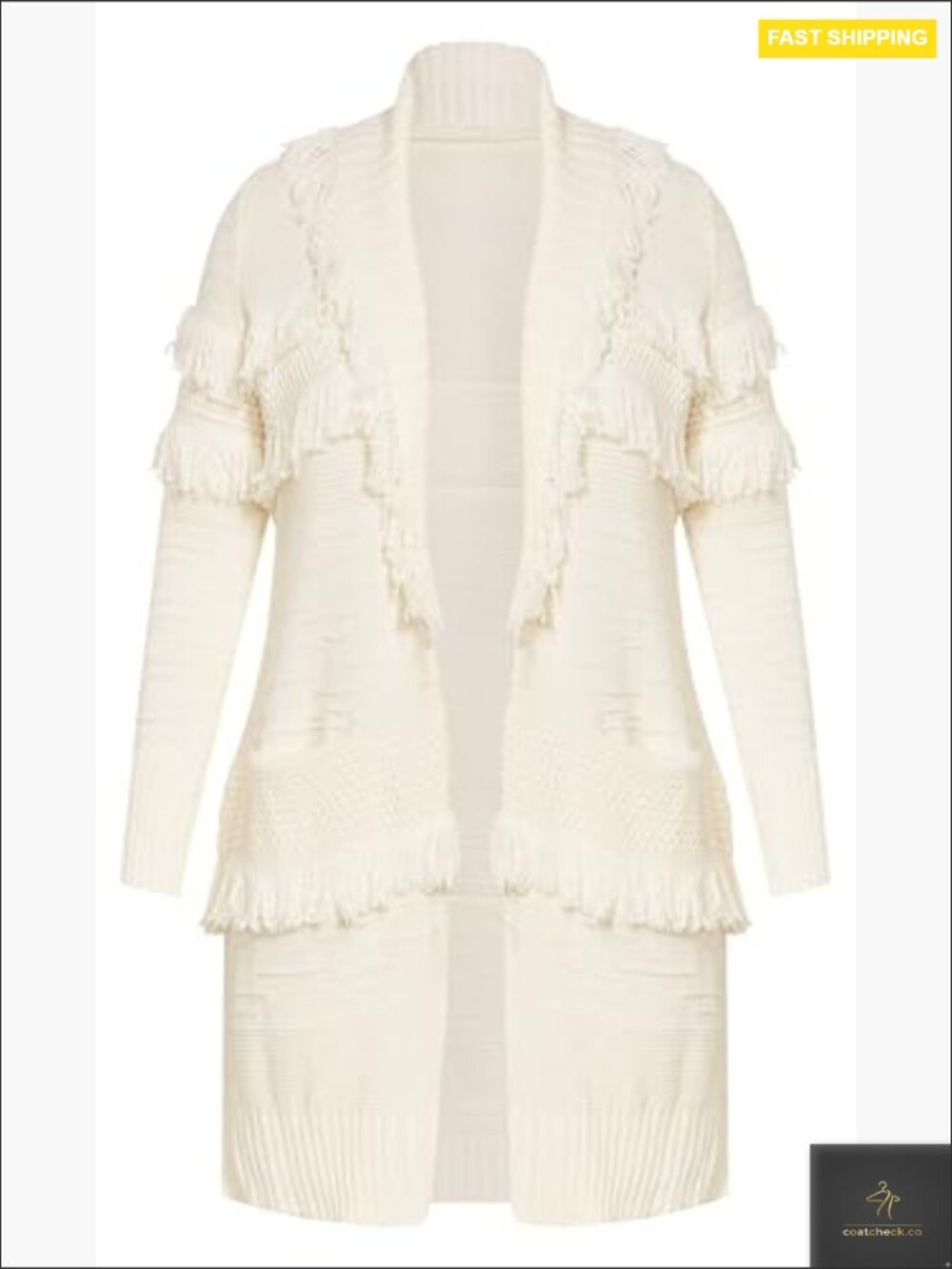 Open Front Cardigan Coatigan Fluffy Knit Relaxed Fit Long Sleeve Shrug Ivory - Picture 5 of 6